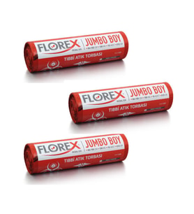 FLOREX - TIBBİ ATIK ÇÖP POŞETİ JUMBO 80X110 BASKILI KIRMIZI 10 YAPRAK - 3 RULO