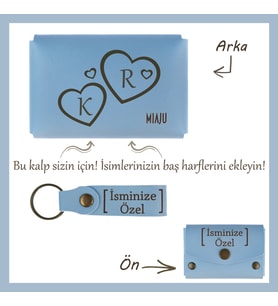 Açık Mavi, Kalp İçinde Aşkınızı Taşıyın! İsme ve Harfe Özel Cüzdan & Anahtarlık Set, Romantik Hediye