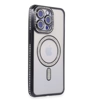 iPhone 15 Pro Max Kılıf Joke Simli Magneticsafe Kılıf - Siyah