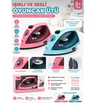 Oyuncak Buharlı Pilli Ütü Kutulu Ses Efektli Işıklı Su Spreyli Gerçekçi Su Eklenebilir 21 Cm Ev Aleti