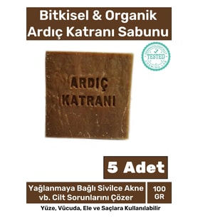 %100 Doğal Bitkisel El Yüz Vücut Saç Cilt Orijinal Vegan 5'li Ardıç Katranı Sabunu