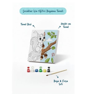 Sevimli Sincap Temalı Çocuk Boyama Tuvali – Şövalesiz Eğitici Boyama Seti 20x20 cm