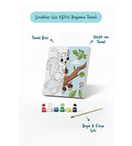 Sevimli Sincap Temalı Çocuk Boyama Tuvali – Şövalesiz Eğitici Boyama Seti 20x20 cm
