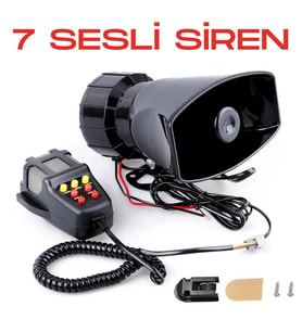Her Araca Uyumlu 7 Sesli Güçlü Siren Korna Mikrofonlu Megafonlu 12V Polis Sireni 100W