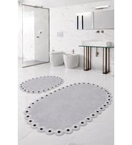 Gülruba Oval Beyaz Çeyizlik Dantelli 2'li Banyo Paspası Seti Kaymaz Tabanlı Klozet Takımı