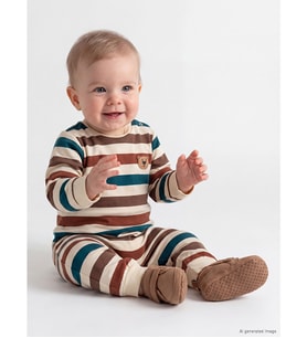 LCW baby Bej Çizgili Erkek Bebek Tulum