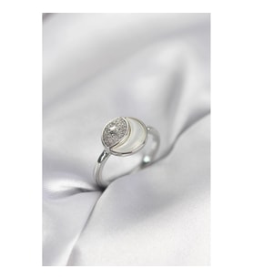 Mey İthalat® Ay Yıldız Model Gümüş Renk Zirkon Taşlı Kadın Yüzük