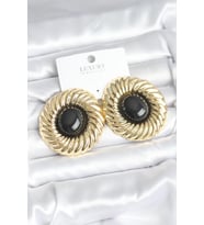 Pirinç Gold Renk Siyah Boncuklu Vintage Kadın Küpe