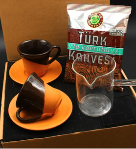 El Yapımı Çömlek Toprak İkili Fincan & Cam Cezve & Kahve Dünyası Türk Kahvesi
