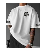 Baskılı Oversize Bisiklet Yaka T-shirt - Beyaz