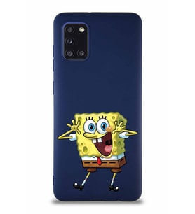 Samsung Galaxy A31 Soft Premier Kapak Sünger Bob Tasarımlı Silikon Kılıf - Lacivert (Şeffaf)
