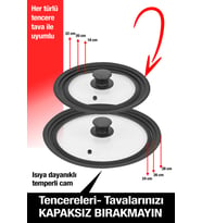İki Parça Tencere ve Tava Kapak Seti, Silikon Kenarlı, Temperli Cam