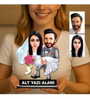 Kişiye Özel 2 Kişilik Gelin Damat Düğün Konseptli Sevgili Karikatürlü 18 cm MDF Masaüstü Biblo - Sevgiliye ve Eşe Hediye Çiftlere Özel Hediye