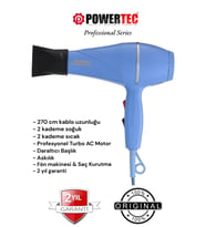 POWERTEC TR-501 Profesyonel Renkli Fön Makinesi Mavi