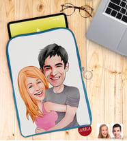 BK Gift Kişiye Özel Sevgililer Karikatürlü Taşınabilir Koruyucu Tablet Kılıfı & Organizer Çanta - Mavi-86