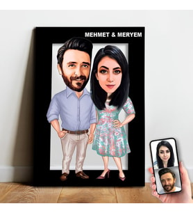 Karikatür Sevgili, Çift,Gelin Damat, Evli Tablo Hediye Model-7