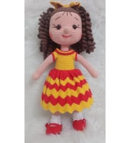 Kırmızı Sarı Kıvırcık Saçlı Karnaval Bebek Amigurumi Organik Oyuncak