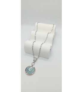 Silver Renk Mavi Göz Charm Kolye