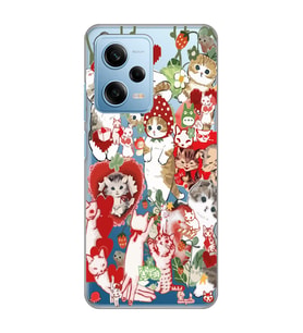 Redmi Note 12 Pro 5G Uyumlu Çilek ve Kediler Tasarımlı Şeffaf Telefon Kılıfı