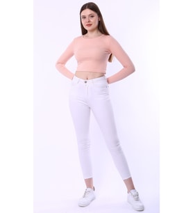 Kadın Uzun Kol Crop,Kaşkorse Fitilli Kumaş % 95 Pamuk %5 Elastan
