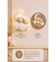 Ahşap İsme Özel Pilli Ledli Gece Lambası ve Ahşap Kapı Süsü Seti Bebek Çocuk Odası
