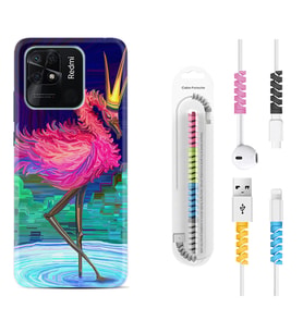 Xiaomi Redmi Note 7 8 9 Pro 10 2022 10 Pro 10S Kılıf Kablo Koruma Spiral Silikon Queen Flamingo 1748