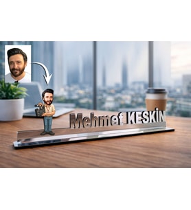 Kişiye Özel Yönetmen Karikatürlü 30 cm Ayna Pleksi Masaüstü İsimlik - Yönetmen Hediyesi Yeni İş ve Meslek Hediyesi