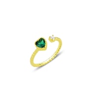 Gümüş altın yaldızlı yeşil taşlı kalp modeli ayarlamalı yüzük SGTL12178GOLD (Rose)