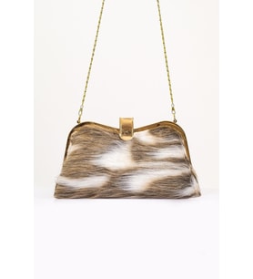 Markano Kahverengi Desenli Suni Kürk Zincirli El ve Omuz Clutch Portföy Çanta