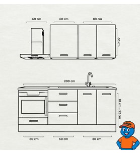 200 cm Mutfak Dolabı  MDF Kapak Tezgah Dahil YRKN200 97 (Beyaz)