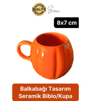 Özel Tasarım Seramik BalKabağı Kulplu Kupa Su Kahve Bardağı Dekoratif Biblo Fincan Sonbahar
