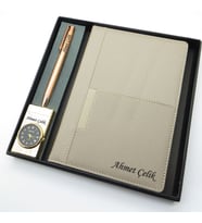 Signator® Codex  N279 Kişiye Özel Defterli Set - İsme Özel Rose Gold Kalem + İsme Özel Bej Defter + İsme Özel Gold Çakmak İsme Özel Kutusunda Hediyelik Set (Karışık)