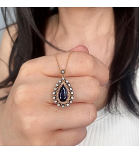 Elmas Pırlanta ve Koyu Safir Taşlı Kolye EK38