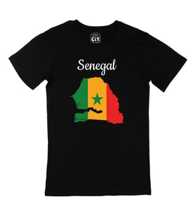 Senegal Haritalı ve Bayraklı Siyah Tişört