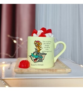 Tom & Jerry Tasarımlı Kişiye Özel Sarı Türk Kahvesi Fincanı