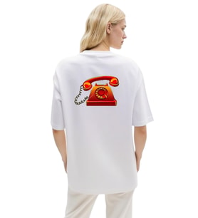 TELEFON OVERSİZE UNİSEX T-SHİRT (Beyaz)