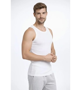 Erkek Fitilli Atlet Sıfır Yaka Slim Fit Arka Baskılı Spor Atlet - Beyaz