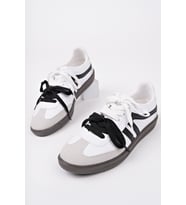 Muggo RETRO Çift Bağcıklı Günlük Kadın Sneaker Spor Ayakkabı (Beyaz-Siyah)