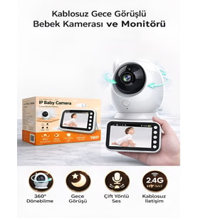 BLM-034 Gece Görüş Full HD TF Kart Giriş 2.4G, Monitörlü Beyaz Akıllı İNTERKOM Bebek Kamerası Babyfoon
