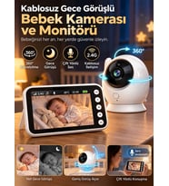 Monitörlü Bebek Kamerası Full HD 360° PTZ 2.4GHz Gece Görüşlü Kablosuz Bebek Telsizi İnterkom