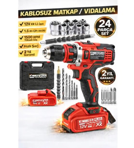 12V Metal Şanzıman Şarjlı Matkap 24 Parça Akülü Vidalama Akülü Matkap Seti
