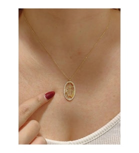 Allah Lafzı Taşlı 14 K Gold Kaplama Kadın Kolye (Gold)