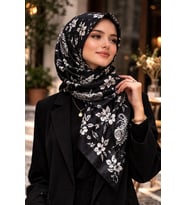 Mavi İpek Siyah Beyaz Serisi Soft Pamuk Şal D9