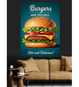 Lezzetli Hamburger Reklam Görseli Dekoratif Kanvas - Mdf Ahşap Tablo