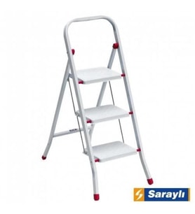 Mey İthalat® Saraylı Pratik Metal Merdiven Beyaz 3 Basamaklı