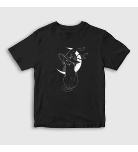 Presmono Unisex Çocuk Siyah Halloween Cat Kedi T-Shirt 288239tt