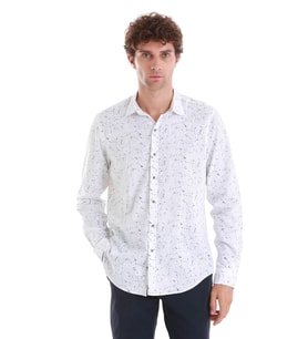 Lacivert Comfort Fit Baskılı Slim Yaka Uzun Kollu Spor Gömlek