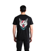 Erkek Baskılı Tişört Kedi Motifi Şimşek Çakması Bandana Detaylı Rock Tarzı Günlük Rahat Modern Şık