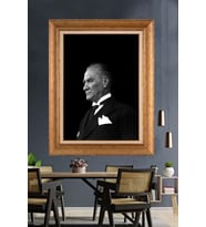 Altın Varaklı Çerçeveli Paspartulu Atatürk Tablo TR1444 (Gold)