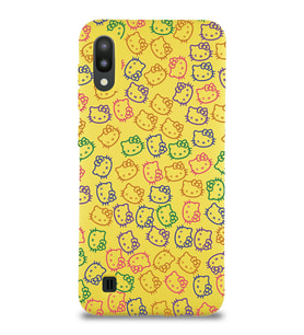 Samsung Galaxy M10 Uyumlu Lansman Kılıf Hello Kitty Tasarımlı İçi Kadife Kapak-Sarı (Şeffaf)